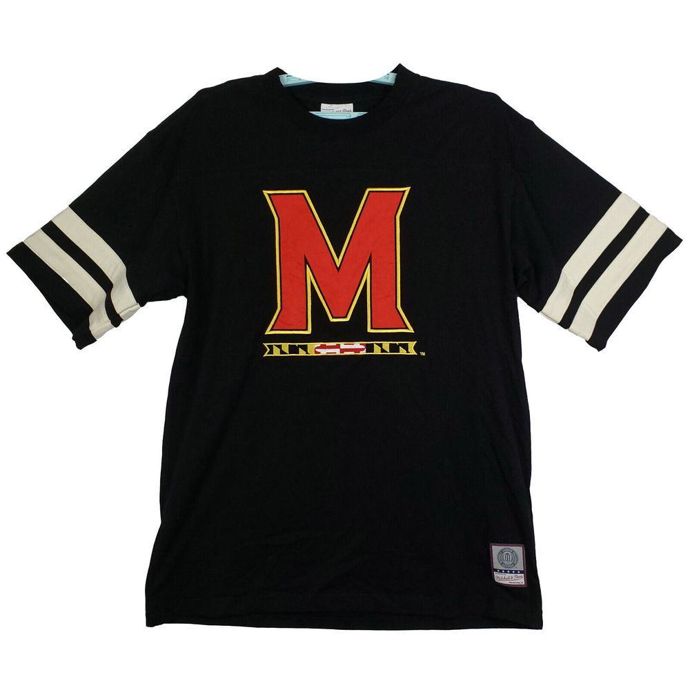 Maryland Terps Mitchell & Ness‎ NCAA Large Shirt Embroidery Art Black New